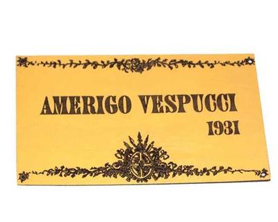 Gravurschild Holz Amerigo Vespucci