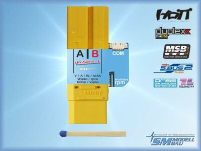 RC Telemetrie Sensor UniSens-E 140A mit XT90 Stecker seriell