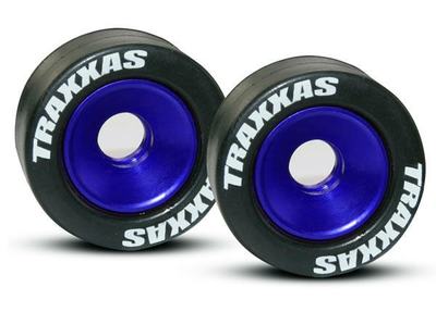 Gummiräder mit Alu-Felgen (blau) für Wheeliebar