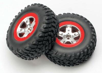 Komplettrad, 2,2"/3,0", SCT (2WD vorn) chrom rot (2 Stück)