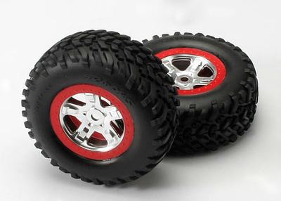 Komplettrad, 2,2"/3,0", SCT / SCT mattchrom-rot (2 Stück)