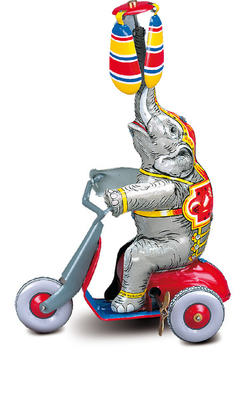 Elefant mit Motorroller (Aufzugswerk)